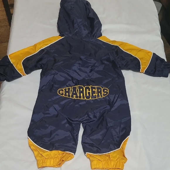 COPY - NFL Chargers Navy and Yellow Hooded Baby Snowsuit.  3/6 Months - Picture 8 of 13